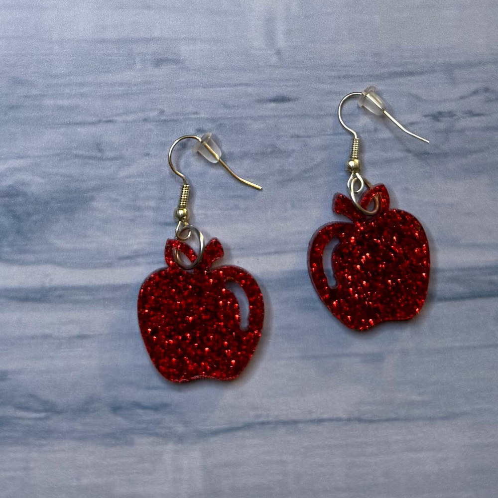 Red Glitter Apple Earrings